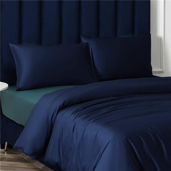 Satin Pillow Cases for Hair and Skin, Luxury Hidden Zipper  Standard , Navy Blue - Picture 6 of 6